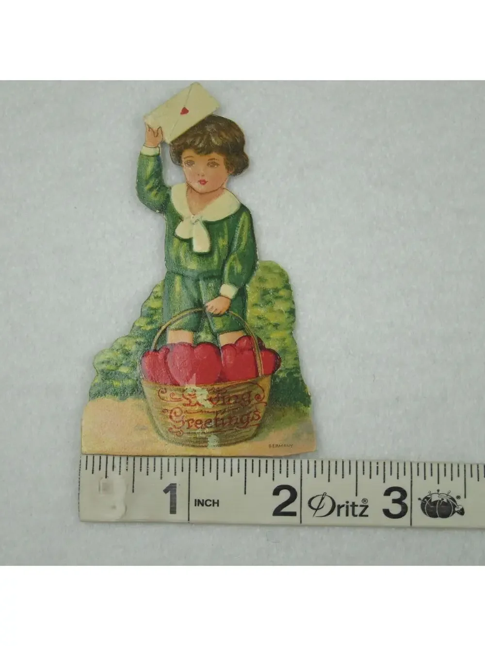 Vintage Valentine Die Cut Stand Up Boy Sailor Suit Heart Basket 1920-30s Germany